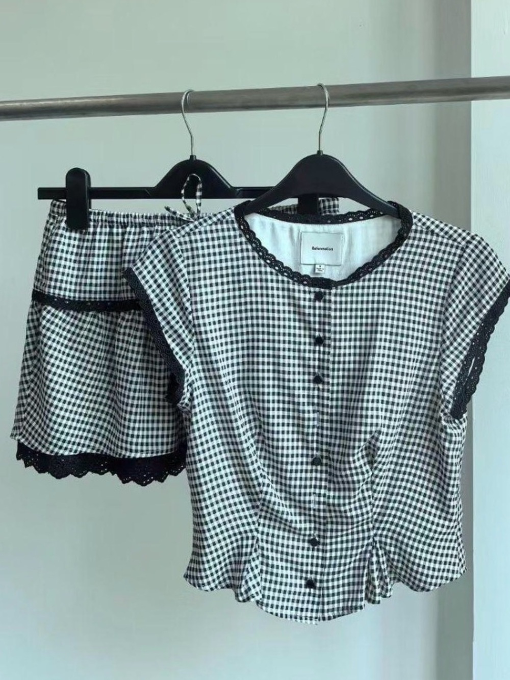 Reformation Black and White Gingham Top & Skirt